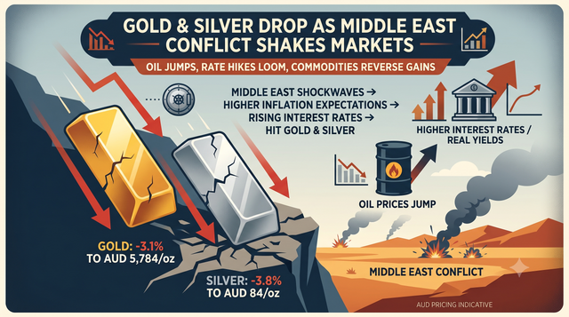 Gold and Silver Slide as Middle East Tensions Rattle Markets