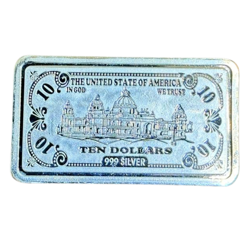 10g Silver 10 US Dollar Bill Minted Bar
