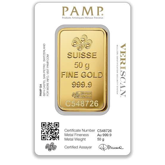50g Gold PAMP Suisse Minted Bar