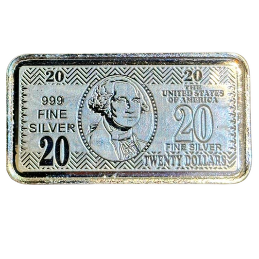 20g Silver 20 Dollar US Dollar Bill Minted Bar