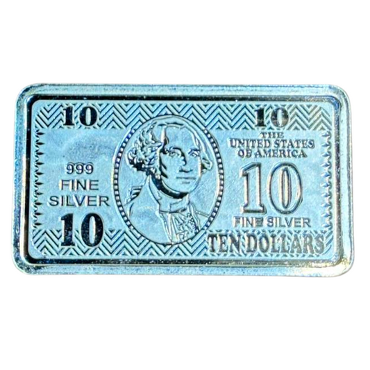 10g Silver 10 US Dollar Bill Minted Bar